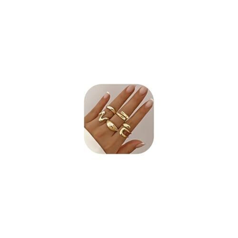 9400 Chunky Gold Rings Non Tarnish, 5 PCS 18K Gold Plated Stackable Thumb